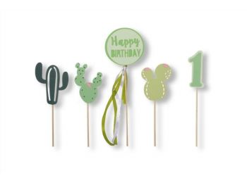 5 részes kaktuszos Happy Birthday torta beszúró készlet
