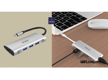 WiWU USB-C Hub + 3xUSB3.0 + SD + TF + RJ45 adapter Alpha 631STR - Ezüst