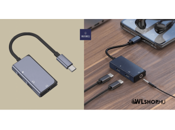 WiWU USB-C/ 2XUSB-C - 3,5mm jack átalakító adapter LT02Pro - Szürke