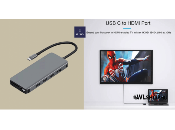 WiWU USB-C Hub + 3xUSB3.0, 3xUSB2.0, 1x HDMI, 1x RJ45, 1x SD