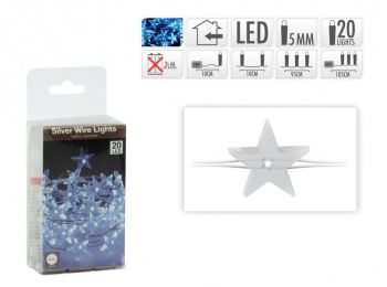 20 LEDes elemes ezüstdrót hidegfehér csillagos fényfüz�