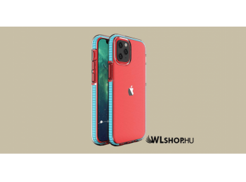 iPhone 13 TPU gél tok világos kék kerettel - Átlátszó