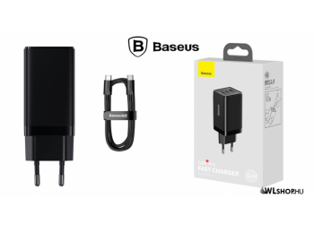 Hálozati - Baseus Gan3 Pro hálózati gyorstöltő 2xUSB-C + USB + USB-C kábel QC 3.0 65W - Fekete