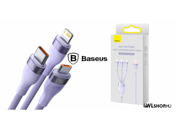 Baseus Flash Series 3in1 Micro/Lightning/USB-C adat/töltőkábel 100W, 1.2m - Lila