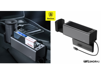 Baseus Deluxe fém autós rendszerező pohártartóval 2x USB töltővel - Fekete