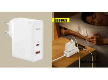 Baseus GaN Pro USB-C + USB hálózati töltő 100W QC5.0 + USB-C/USB-C kábel - Fehér