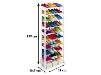 10 soros cipőtároló - fehér, 51,5 x 16,3 x 7 cm, műanya