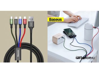 Baseus Fast 4 az 1-ben USB-kábel 2xUSB-C / Lightning / Micro 3,5A 1,2 m - Fekete