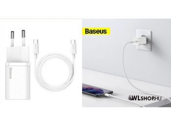 Baseus Super Si USB-C hálózati gyorstöltő 25W USB-C/USB-C kábellel - Fehér