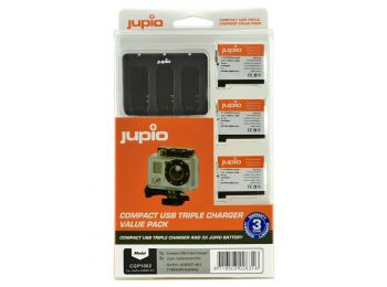 Jupio Value Pack GoPro AHDBT-401 HERO4 1160mAh 3db akciókamera akkumulátor + USB  tripla töltő
