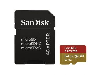Sandisk MicroSDXC Extreme memóriakártya 64GB, 80MB/s C10, V30, UHS-I, A1