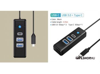ORICO HUB Adapter USB-C / 2x USB 3.0 + 1x USB-C 5 Gbps 0.15m - Fekete