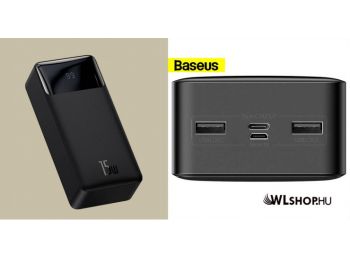 Baseus Bipow power bank 30000mAh, 2xUSB, USB-C,MicroUsb, gyors töltés AFC FCP 15W - Fekete