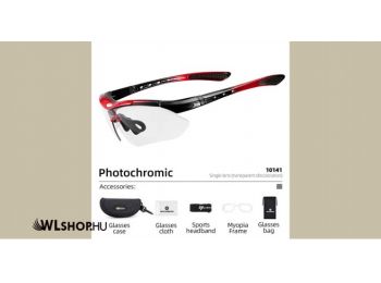 Rockbros 10141 fotokróm lencsés kerékpáros szemüveg UV400 - Fekete-piros keret