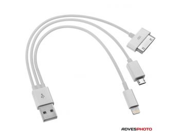 Jupio 3in1 univerzális átalakító és adatkábel USB-ről mikro-USB-re, lightning-ra, Apple 30 tűs cs...