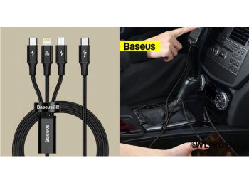 Baseus Rapid USB-C 3in1 microUSB / Lightning / USB-C kábel, 20W, 1,5 m - Fekete
