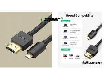 UGREEN micro HDMI - HDMI kábel, 4K@60Hz 3D 2m - Fekete