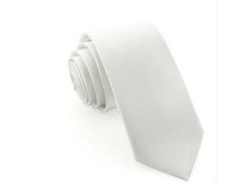 Keskenyített egyszínű vékony nyakkendő - hófehér, feh