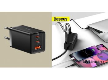 Baseus GaN5 Pro 2xUSB-C + USB hálózati töltő, 65W - Feke