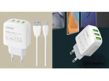 LDNIO 3USB hálózati töltő 3,4A 17W A3312 + MicroUsb káb