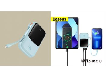 Baseus Qpow Pro 10000mAh külső akkumulátor 20W, USB-C, USB + Lightning kábel - Kék