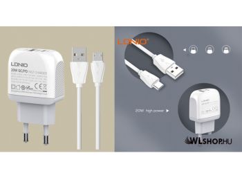 LDNIO USB/USB-C PD + QC 3.0 hálózati töltő 20W A2316C + 