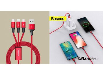 Baseus Rapid Series 3 az 1-ben USB - USB-C/Micro USB/Lightning töltőkábel 1,2m - Piros