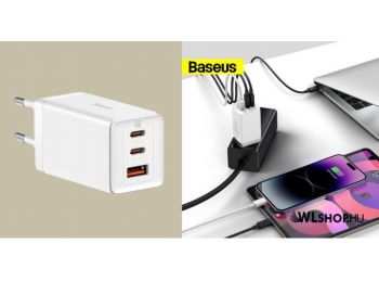 Baseus GaN5 Pro 2xUSB-C + USB hálózati töltő, 65W - Feh�