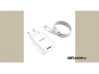 Vipfan E03 hálózati töltő, 1x USB, 18W, QC 3.0 + USB-C kábel - Fehér