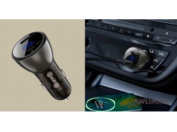 Acefast B10 autós töltő kijelzővel 60W 2xUSB-C AFC,FCP,S