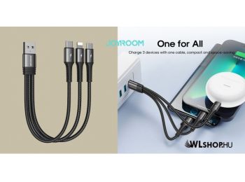 Joyroom USB-kábel 3 az 1-ben Lightning / 2x USB-C 3,5A, 0,15 m - fekete