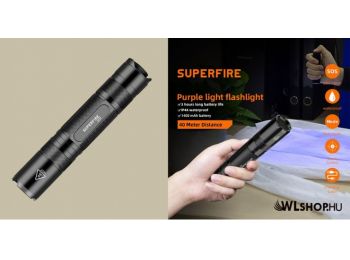 Superfire Z01 tölthető UV zseblámpa 365NM, IP44, 1400mAh 