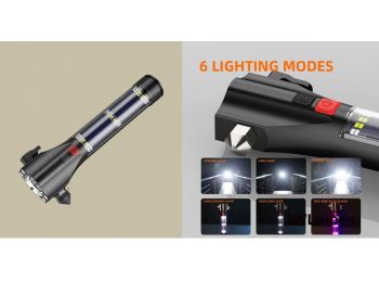 Superfire D30 Napelemes zseblámpa biztonsági öv vágó é