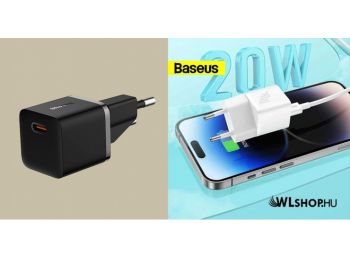 Baseus GaN5 mini hálózati töltő 20W 1xUSB-C - Fekete