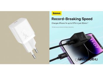 Baseus GaN5 mini hálózati gyorstöltő 30W 1xUSB-C - Fehé