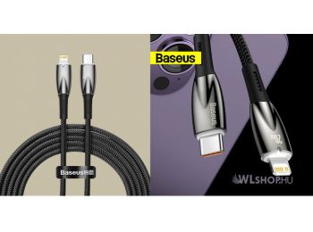 Baseus Glimmer USB-C/Lightning adat/töltőkábel, 20W, 2m - Fekete