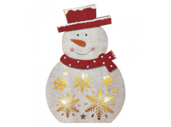 LED karácsonyi hóember, fa, 30 cm, 2x AA, beltéri, meleg 