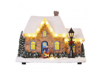 LED karácsonyi házikó, 20,5 cm, 3x AA, beltérre, meleg f
