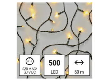 LED karácsonyi fényfüzér, 50 m, kültéri és beltéri, meleg fehér, időzítő