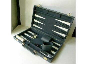 Backgammon - szürke műbőr koffer (38cm) - 