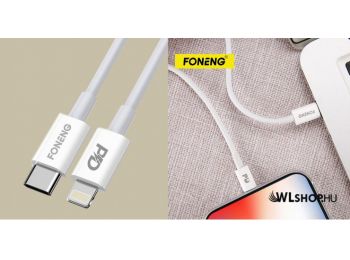USB-C Lightning töltőkábel, 2m, PD 20W, 3A, gyors töltés, Foneng X31 - Fehér