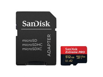 Sandisk MicroSDXC Extreme PRO memóriakártya 512GB, 200/140 MB/s C10, V30, UHS-I, U3, A2