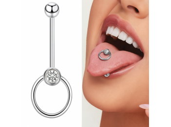 Acél strasszos nyelv piercing