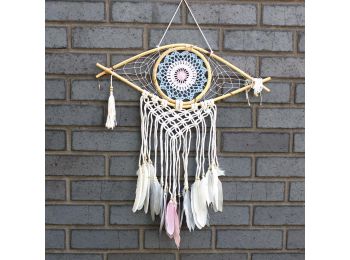 Védő Álomfogó - Közepes  Makramé Szem - Kék/Fehér/R