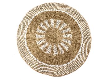 Kerek Tengerifű Szőnyeg - Fehér és Barna - Belső Nap - 