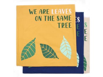 Pamut Párnahuzat Felirattal - We are Leaves - Sárga, Kék 