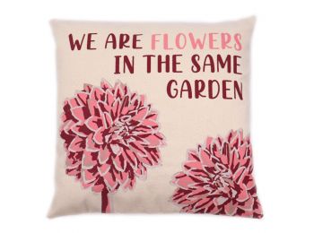 Pamut Párnahuzat Felirattal - We are Flowers - Olívazöld,