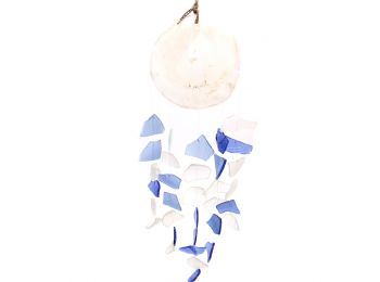 Szélcsengő Üveggel - Capiz - Kék és Fehér