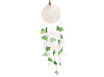 Szélcsengő Üveggel - Capiz - Zöld és Fehér