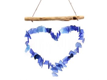 Uszadékfa Szélcsengő Üveggel - Kék Szív